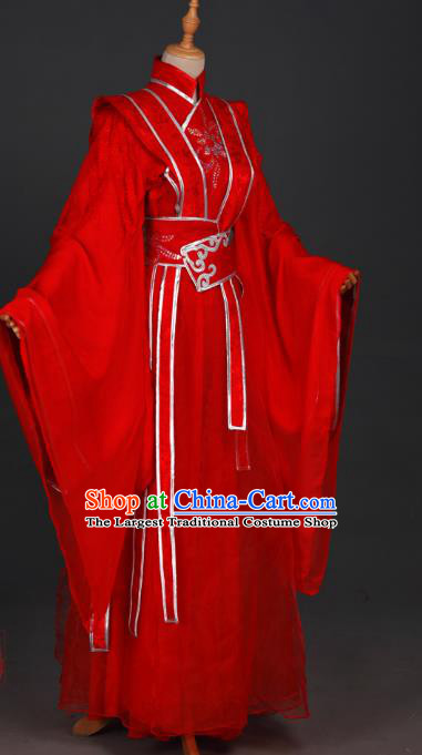 Traditional Chinese Cosplay Prince Wei Wuxian Costumes Ancient Swordsman Garment Childe Red Wedding Clothing for Men