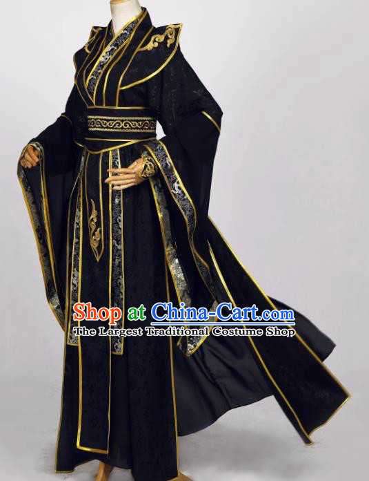 Traditional Chinese Cosplay Chivalrous Male Costumes Ancient Royal Prince Garment Swordsman Black Clothing for Men
