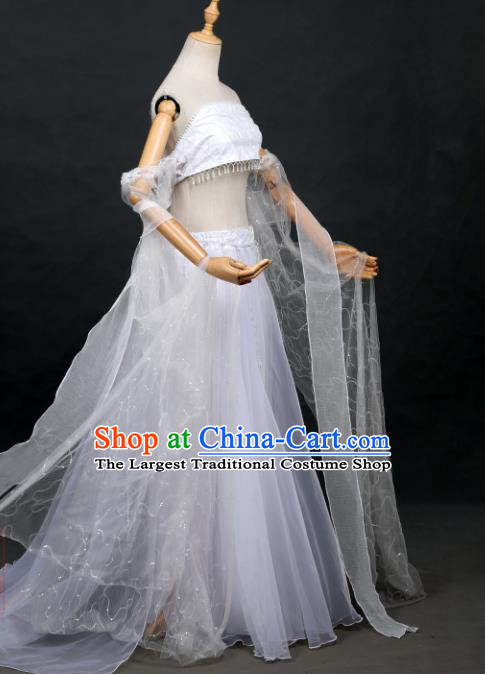 Traditional Chinese Cosplay Fairy Classical Dance White Hanfu Dress Costumes Ancient Female Swordsman for Women