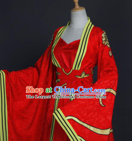 Traditional Chinese Cosplay Female Swordsman Red Hanfu Dress Costumes Ancient Princess Jiang Yanli Wedding Clothing for Women