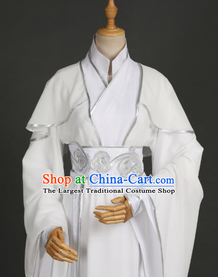 Traditional Chinese Cosplay Prince Xie Lian Costume Ancient Chivalrous Knight Garment Swordsman White Clothing for Men