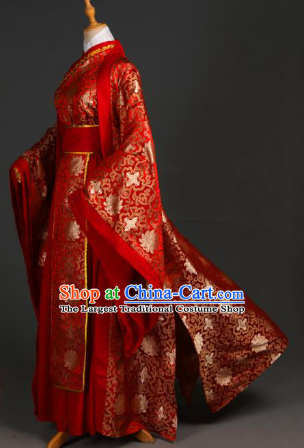 Traditional Chinese Cosplay Swordsman Xie Lian Wedding Costume Ancient Chivalrous Knight Garment Crown Prince Red Brocade Clothing for Men