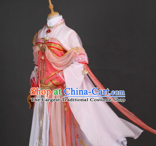 Traditional Chinese Cosplay Fairy Princess Pink Hanfu Dress Costumes Ancient Chivalrous Woman Clothing