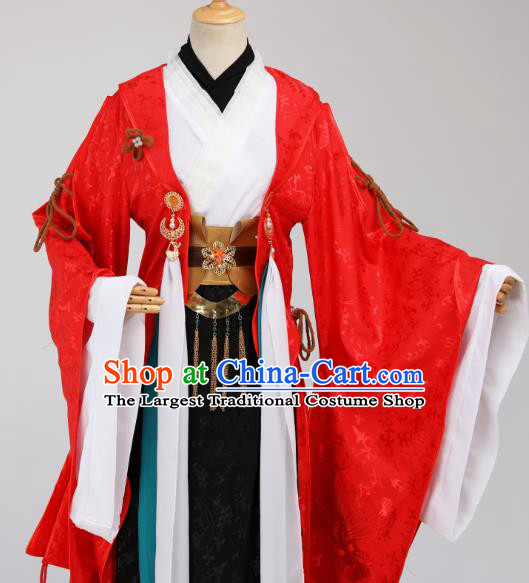Traditional Chinese Cosplay Prince Red Costumes Ancient Swordsman Garment Childe Clothing for Men