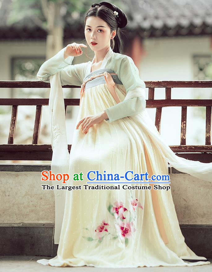 Traditional Chinese Tang Dynasty Palace Lady Costumes Ancient Court Maid Embroidered Blouse and Skirt Hanfu Dress Full Set