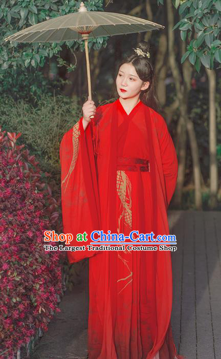 Traditional Chinese Jin Dynasty Noble Childe Wedding Costumes Ancient Swordsman Red Hanfu Clothing Complete Set