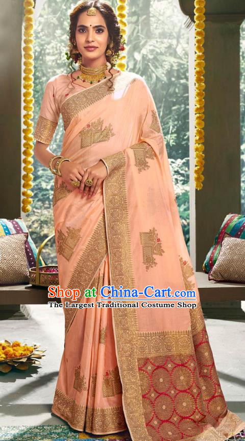 Asian India National Bollywood Pink Silk Saree Costumes Asia Indian Princess Traditional Blouse and Sari Dress for Women