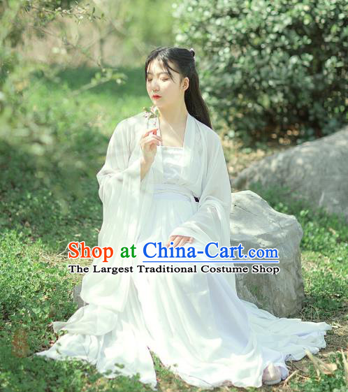 Traditional Chinese Tang Dynasty Female Swordsman Costumes Ancient Goddess White Hanfu Dress Apparel for Women