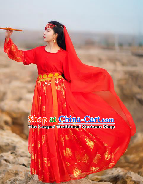 Traditional Chinese Tang Dynasty Princess Historical Costumes Drama Good Bye My Princess Ancient Infanta Qu Xiaofeng Red Hanfu Dress Apparel and Headpieces
