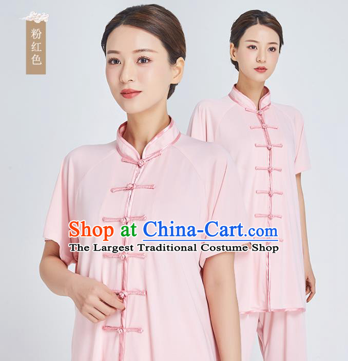 Top Grade Kung Fu Costume Martial Arts Training Pink Milk Fiber Uniform Shaolin Gongfu Tai Ji Clothing for Women