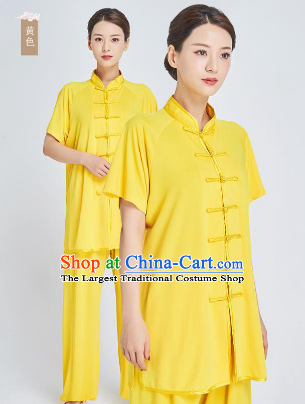 Top Grade Kung Fu Costume Martial Arts Training Yellow Milk Fiber Uniform Shaolin Gongfu Tai Ji Clothing for Women