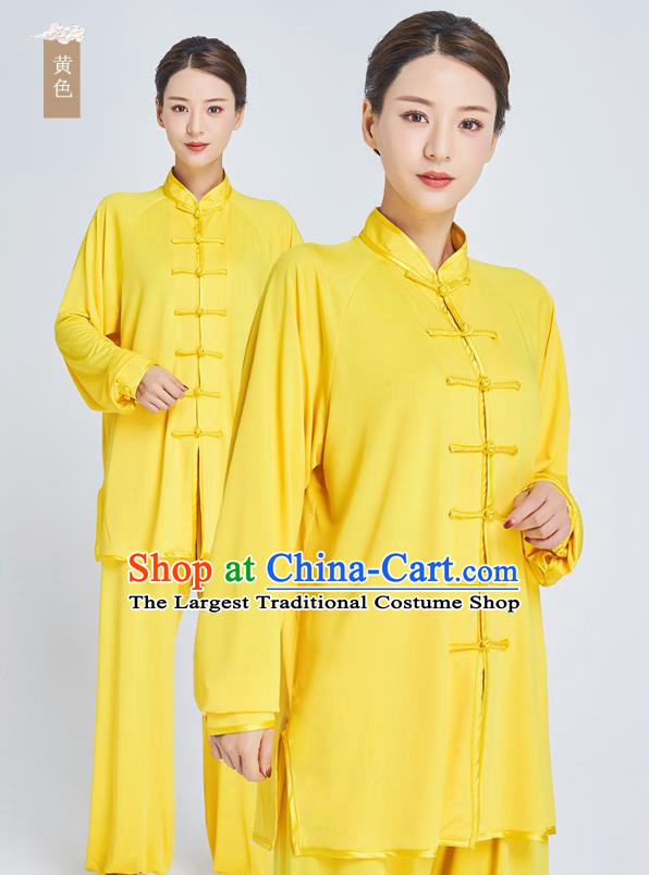 Professional Kung Fu Training Yellow Milk Fiber Uniforms Martial Arts Shaolin Gongfu Costumes Tai Ji Clothing for Women