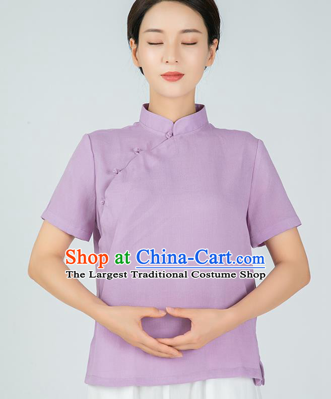 Professional Chinese Tang Suit Lilac Flax Blouse Martial Arts Shaolin Gongfu Costumes Kung Fu Training Garment Tai Ji Upper Outer for Women