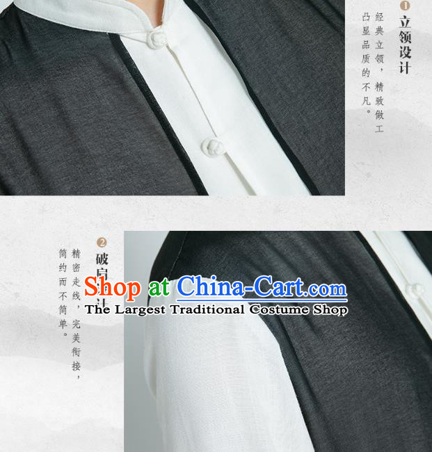 Top Grade Chinese Tai Ji Training Black Veil Cloak Uniforms Kung Fu Martial Arts Costume Shaolin Gongfu Shirt and Pants for Men