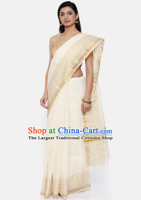 Asian India National White Saree Asia Indian Festival Dance Costumes Traditional Female Blouse and Sari Skirt Full Set
