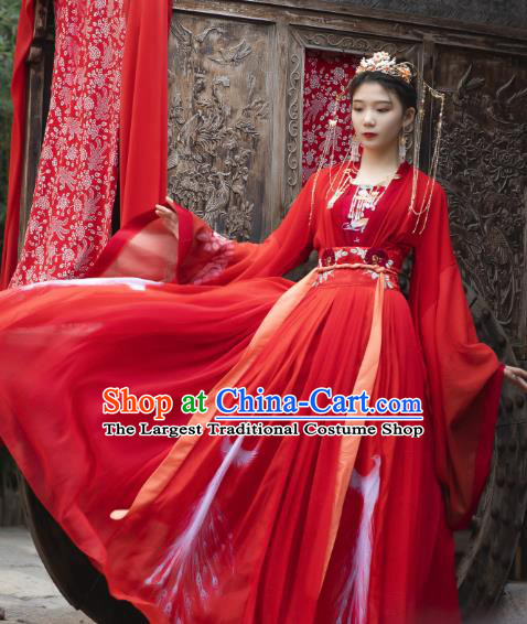 Traditional Chinese Tang Dynasty Bride Historical Costumes Ancient Royal Princess Hanfu Dress Apparel Wedding Blouse and Skirt for Women
