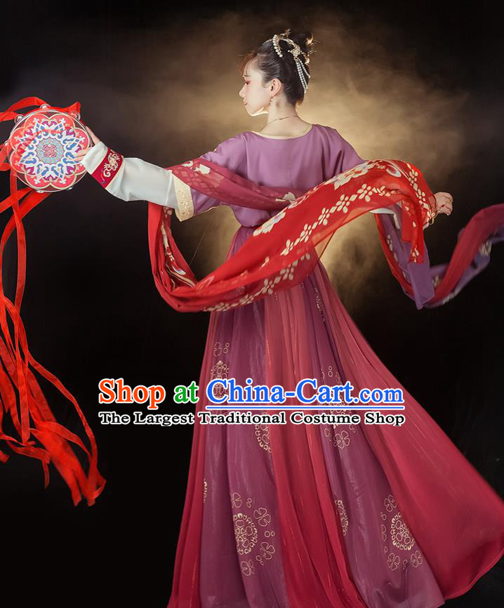 Traditional Chinese Tang Dynasty Court Maid Historical Costumes Ancient Palace Lady Hanfu Dress Apparel Half Sleeved Garment Blouse and Skirt Full Set