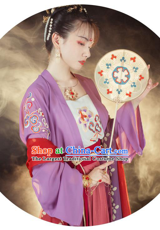 Traditional Chinese Tang Dynasty Young Lady Historical Costumes Ancient Civilian Woman Hanfu Dress Garment Blouse Camisole and Skirt Full Set