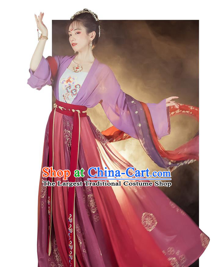 Traditional Chinese Tang Dynasty Young Lady Historical Costumes Ancient Civilian Woman Hanfu Dress Garment Blouse Camisole and Skirt Full Set