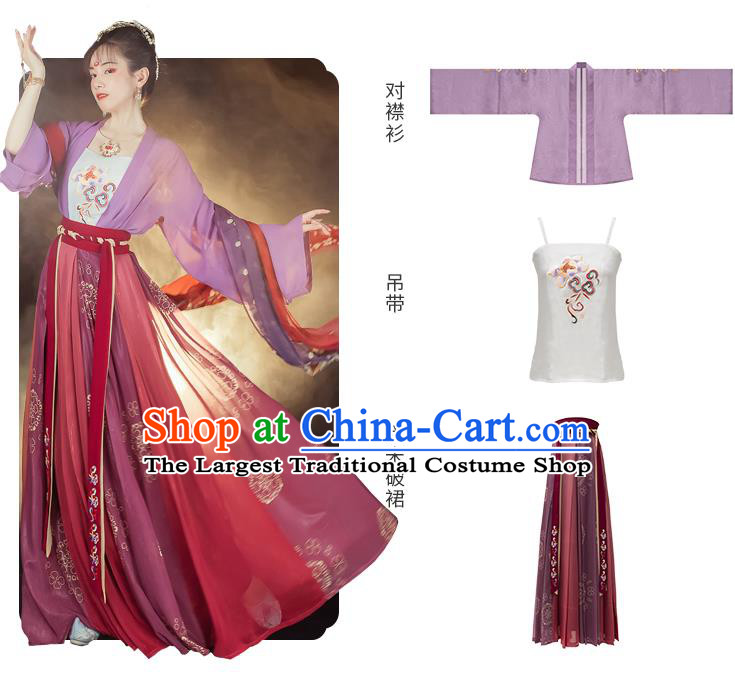 Traditional Chinese Tang Dynasty Young Lady Historical Costumes Ancient Civilian Woman Hanfu Dress Garment Blouse Camisole and Skirt Full Set