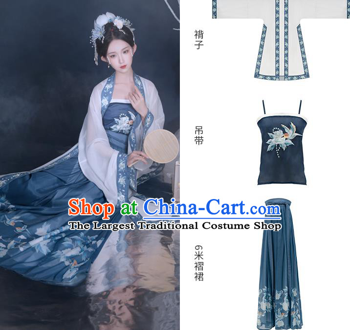 Traditional Chinese Song Dynasty Historical Costumes Ancient Noble Concubine Hanfu Garment Embroidered BeiZi Camisole Blouse and Skirt Full Set