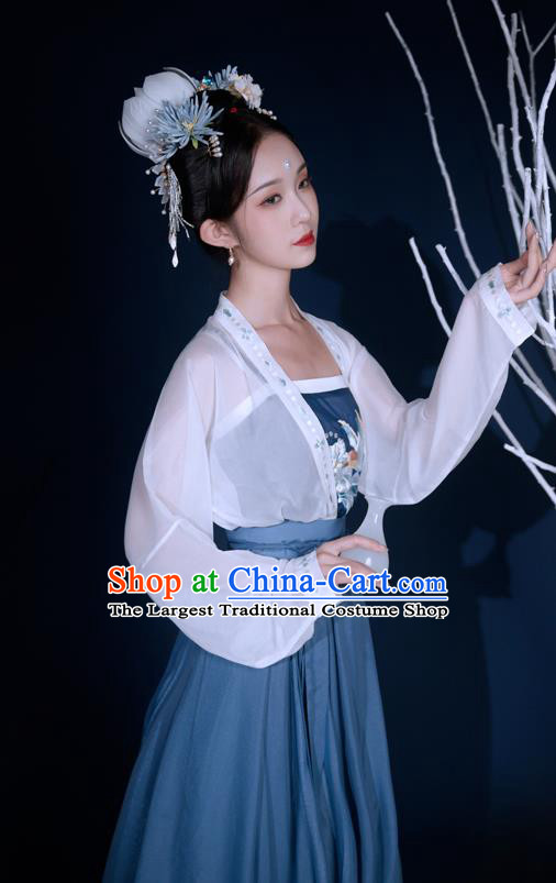 Traditional Chinese Song Dynasty Historical Costumes Ancient Noble Concubine Hanfu Garment Embroidered BeiZi Camisole Blouse and Skirt Full Set