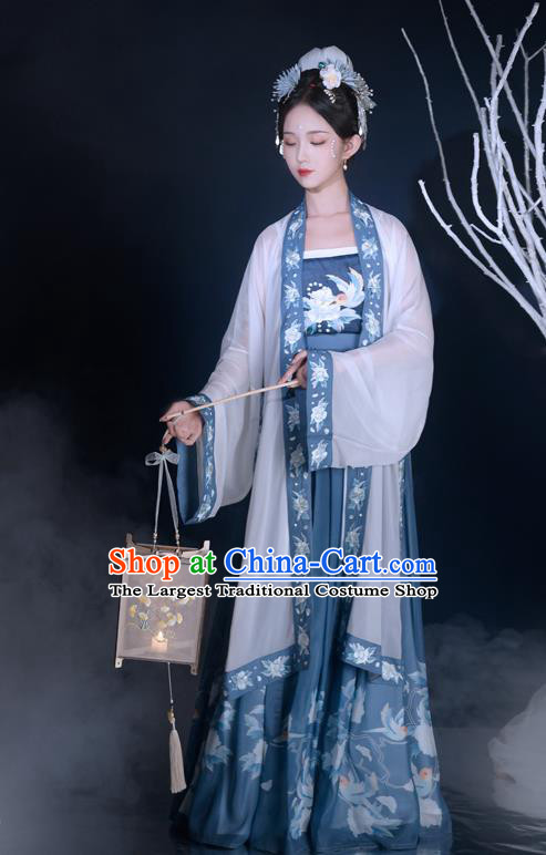 Traditional Chinese Song Dynasty Historical Costumes Ancient Noble Concubine Hanfu Garment Embroidered BeiZi Camisole Blouse and Skirt Full Set