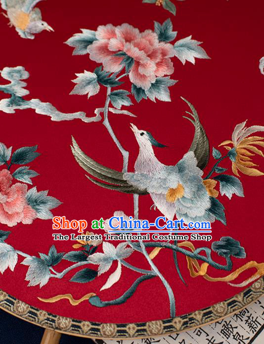 China Traditional Wedding Silk Fan Embroidered Phoenix Peony Palace Fan Handmade Hanfu Circular Fan