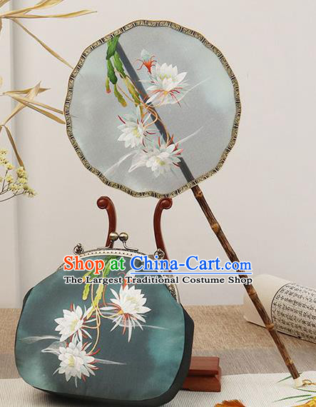 China Embroidered Epiphyllum Palace Fan Handmade Bride Hanfu Fan Traditional Wedding Silk Fan