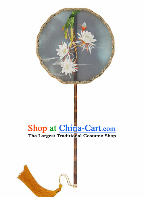 China Embroidered Epiphyllum Palace Fan Handmade Bride Hanfu Fan Traditional Wedding Silk Fan