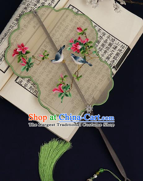China Handmade Double Side Hanfu Fan Suzhou Embroidered Flower Birds Palace Fan Traditional Wedding Bride Silk Fan