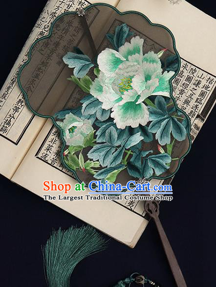China Suzhou Embroidered Peony Palace Fan Traditional Wedding Bride Silk Fan Handmade Double Side Hanfu Fan
