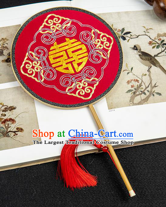 China Handmade Embroidered Palace Fan Traditional Wedding Red Silk Fan Double Side Hanfu Circular Fan