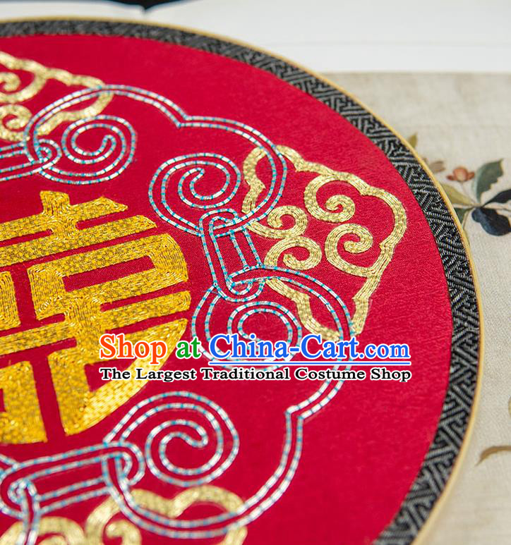 China Handmade Embroidered Palace Fan Traditional Wedding Red Silk Fan Double Side Hanfu Circular Fan