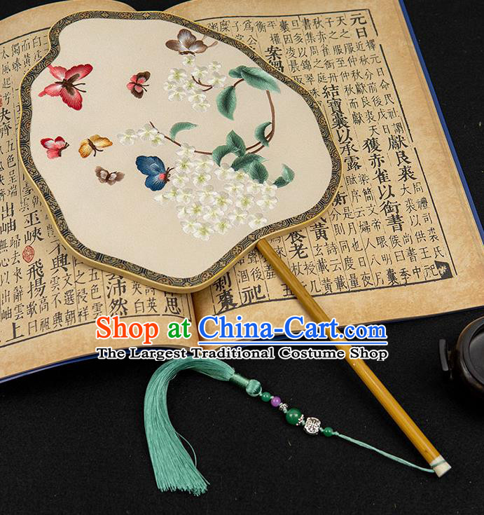China Classical Hanfu Silk Fan Handmade Palace Fan Traditional Embroidered Hydrangea Fan