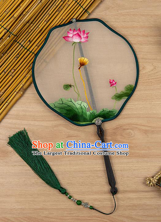 China Traditional Embroidered Lotus Fan Handmade Palace Fan Silk Fan Classical Hanfu Accessories