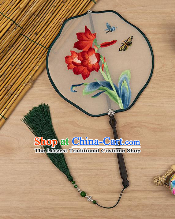 China Traditional Silk Fan Embroidered Orchids Fan Classical Hanfu Accessories Handmade Palace Fan