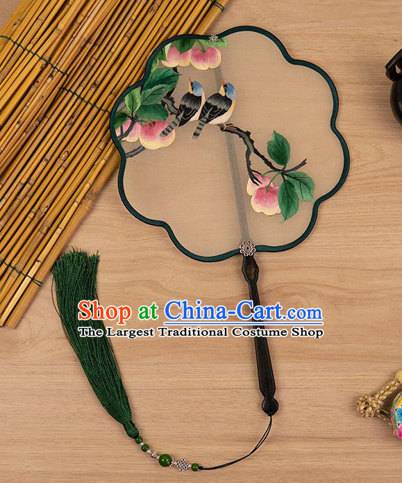 China Traditional Silk Fan Classical Hanfu Accessories Handmade Palace Fan Embroidered Birds Cherry Fan
