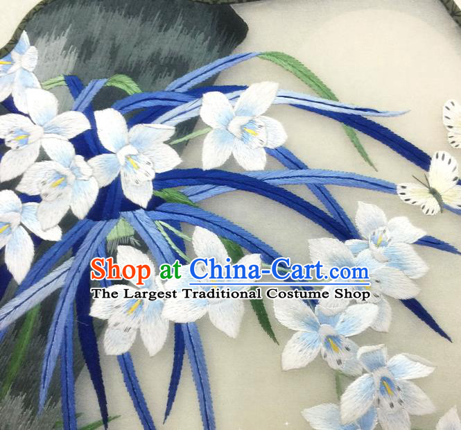 China Traditional Palace Fan Classical Dance Hanfu Fan Handmade Suzhou Embroidered Orchids Silk Fan