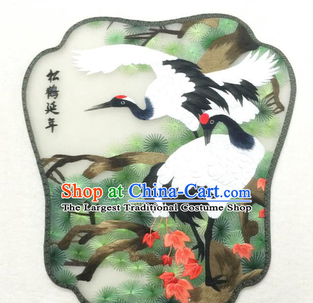 China Classical Dance Hanfu Fan Handmade Suzhou Embroidered Pine Crane Silk Fan Traditional Palace Fan