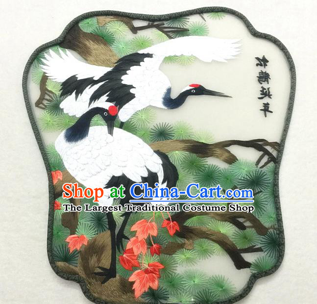 China Classical Dance Hanfu Fan Handmade Suzhou Embroidered Pine Crane Silk Fan Traditional Palace Fan