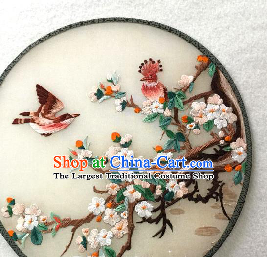China Traditional Suzhou Embroidered Plum Blossom Palace Fan Handmade Silk Fan Classical Dance Circular Fan