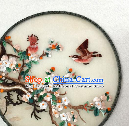 China Traditional Suzhou Embroidered Plum Blossom Palace Fan Handmade Silk Fan Classical Dance Circular Fan