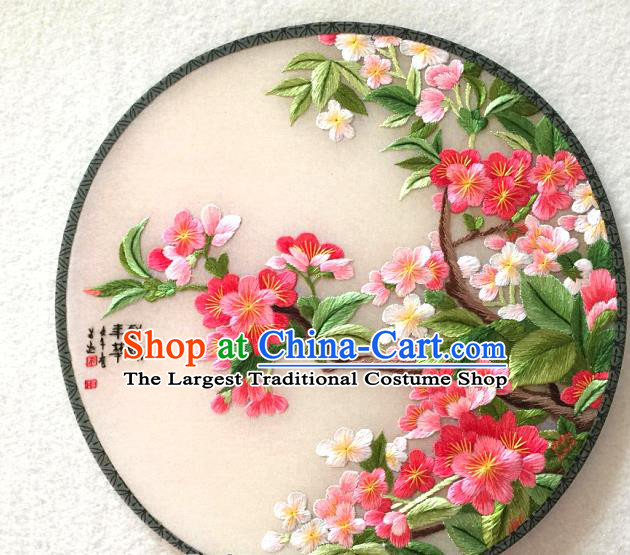 China Handmade Silk Fan Classical Dance Circular Fan Traditional Suzhou Embroidered Peach Blossom Palace Fan