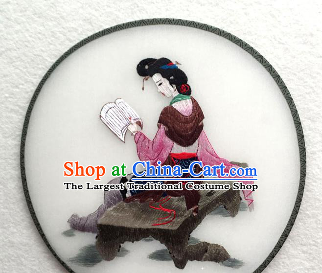 China Handmade Palace Fan Classical Dance Circular Fan Traditional Suzhou Embroidered Beauty Fan