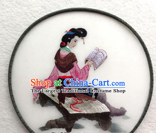 China Handmade Palace Fan Classical Dance Circular Fan Traditional Suzhou Embroidered Beauty Fan