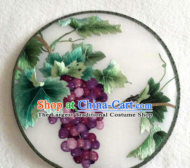 China Traditional Suzhou Embroidered Grape Fan Handmade Palace Fan Classical Dance Circular Silk Fan