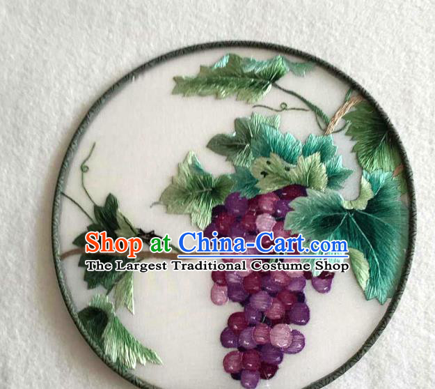 China Traditional Suzhou Embroidered Grape Fan Handmade Palace Fan Classical Dance Circular Silk Fan