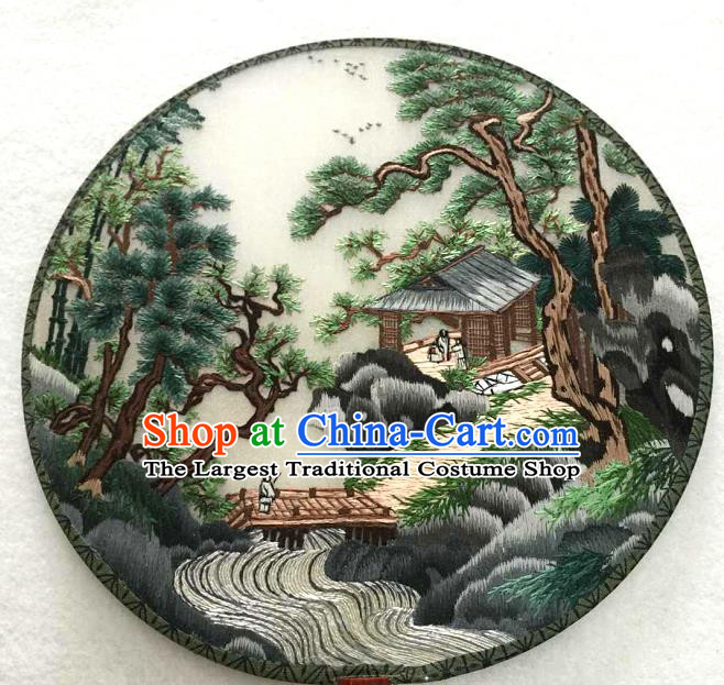 China Classical Dance Circular Silk Fan Traditional Suzhou Embroidered Landscape Fan Handmade Double Sides Palace Fan