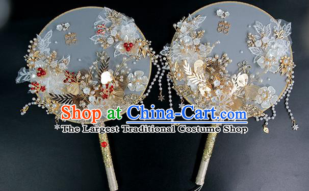 China Traditional Handmade Shell Flowers Palace Fan Classical Wedding Circular Fan